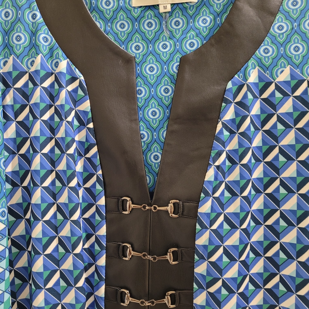Hale Bob Blue Geometric Long Sleeve Dress